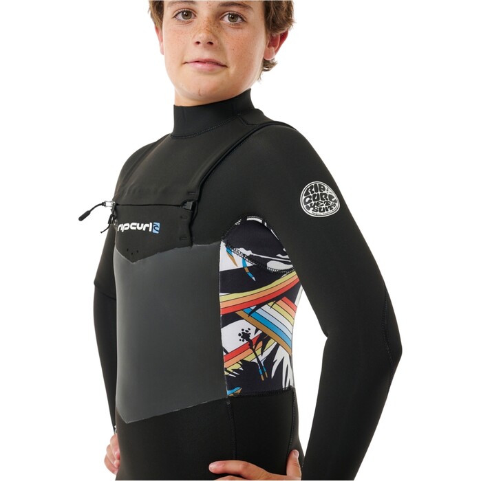 2024 Rip Curl Junior Dawn Patrol 4/3mm Chest Zip Wetsuit 13ZBFS - Black / Multi